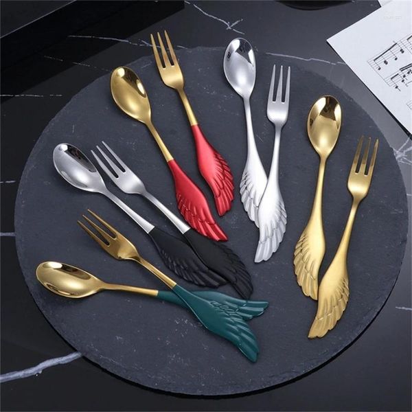 Ensembles de vaisselle 2pcs Set Fork Fork Set en acier inoxydable Angel Feather Café remuant des accessoires de cuisine