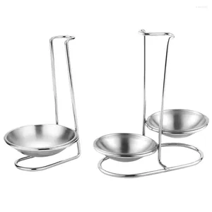 Ensembles de vaisselle 2 pièces repose-cuillère ustensiles en acier inoxydable porte-couvercle louche Pot support multifonctionnel stockage cuisine argent