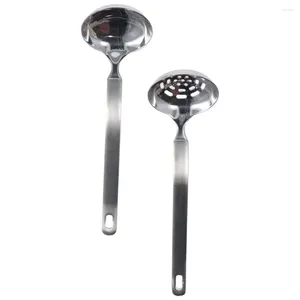 Ensembles de vaisselle 2 pièces louche à soupe en acier inoxydable durable longue poignée cuillère robuste argent facile à utiliser passoire cuisine restaurant