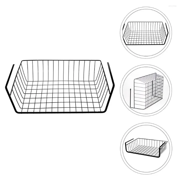 Conjuntos de vajilla 2 piezas debajo del estante Cesta de almacenamiento Estante de alambre de metal Cestas colgantes para cocina Despensa Escritorio Estantería Fácil de instalar Negro