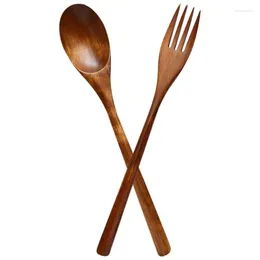 Ensembles de vaisselle 2 pcs en bois Teamini Duserses à manche à manche à gâteau à manche Long Mini Cafettes de café Salade