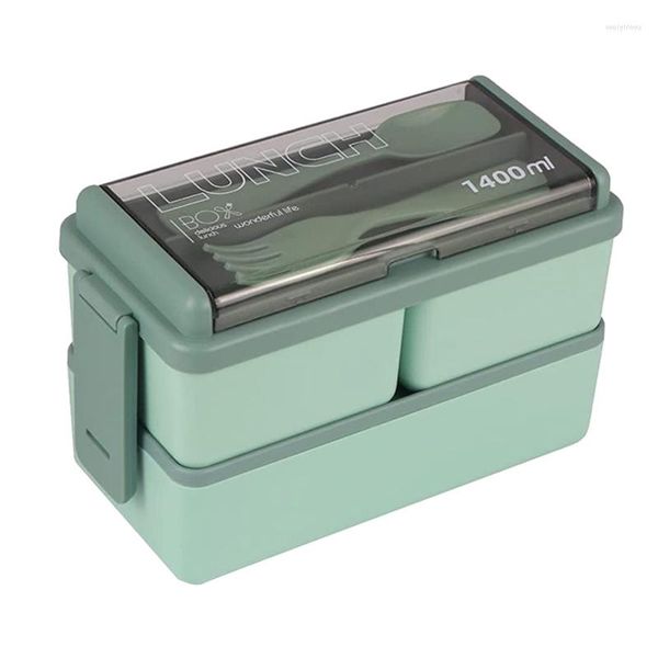 Ensembles de vaisselle 2X Bento Box Kit 47.35OZ Adult Lunch 3 Compartiments Meal Prep Containers Vert