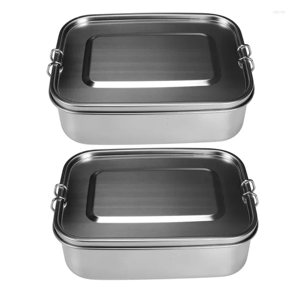Ensembles de vaisselle 2X Boîte à bento en acier inoxydable Conteneur à lunch 3 compartiments pour sandwich et deux côtés