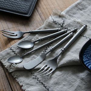 Dinware sets 3-4 pcs/set handgemaakte retro roestvrijstalen lepel messenfork eettafel servies