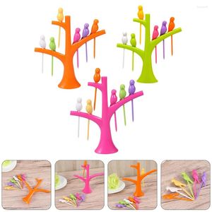 Set sets 3 Bird Fruit Fork Picks Tandenstokers Animal Stick Plastic cake vlag herbruikbaar kinderdecor