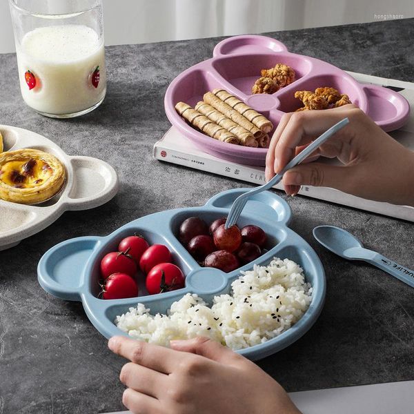 Juegos de vajilla 3 platos de rejilla plato para niños bonitos platos creativos para servir en el hogar ensalada bebé desayuno cena vajilla ecológica