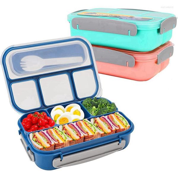 Ensembles de vaisselle Lot de 3 boîtes à bento Lunch Kids 1300 ml Contenants à 4 compartiments Résistant aux fuites Micro-ondes/Lave-vaisselle/Congélateur