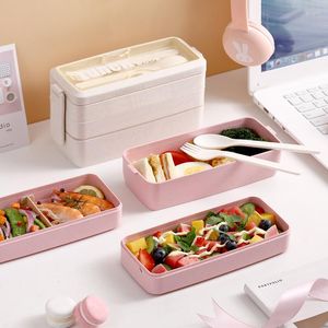 Dinware sets 3 Pack stapelbare Bento Box Japanse lunchpakket 900 ml draagbare 3-in-1 compartiment tarwe maaltijd prep containers