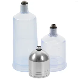 Conjuntos de vajilla 3 PCS Reemplazo de aerógrafo Pot Botellas de vidrio transparente Taza recargable Contenedor de pintura Dispensador de porciones Dispensador de metal