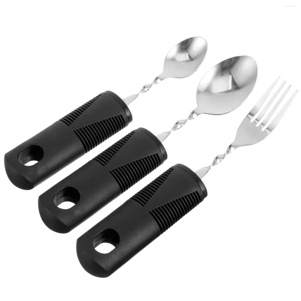 Conjuntos de vajilla 3 PCS Cubiertos doblables Mango curvo Cuchara Herramienta rotativa Personas discapacitadas Utensilio Tenedor