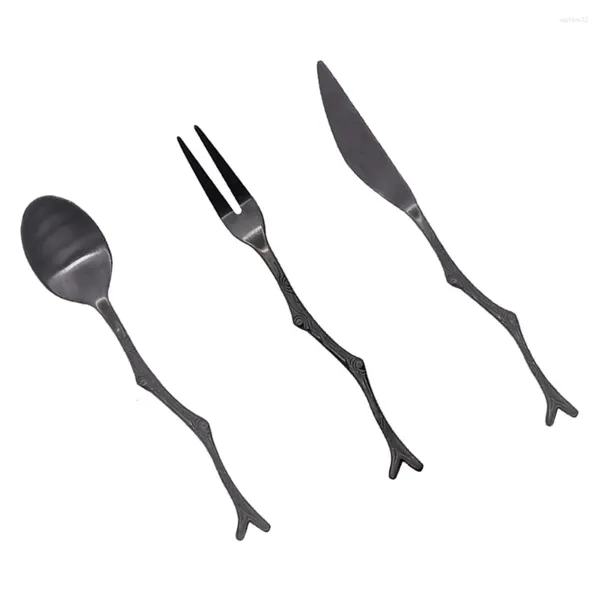 Juegos de vajillas 3 PCS Negro Spoon Spoon Kitk Kit Vintage de acero inoxidable Torches de frutas