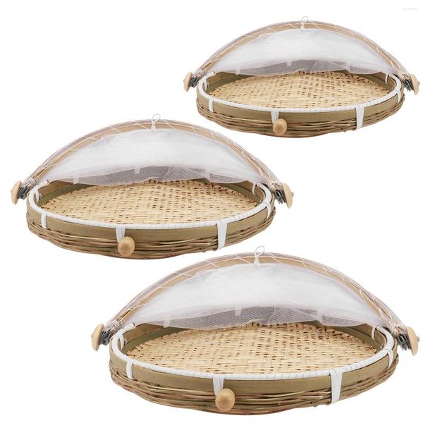 Ensembles de vaisselle 3 pièces centre de table bols de service conteneur couvercle repas rond panier de rangement exquis bambou conteneurs couvercles dôme cuisine