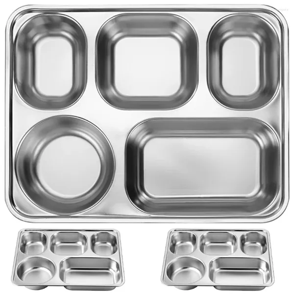 Ensembles de vaisselle 3 pièces diviseurs d'assiettes rapides à compartiments assiettes pour adultes plateaux à déjeuner cloison métallique divisée en acier inoxydable