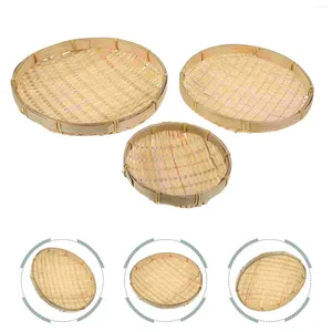 Ensembles de vaisselle 3 pièces, conteneurs de collations, plateau en bambou, tamis pratique, panier de pique-nique, support de rangement rond, séchage