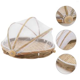 Ensembles de vaisselle 3 pièces ronde pelle à poussière bambou panier panier tamis couvercle extérieur plateau tissé conteneur tissage