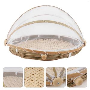 Ensembles de vaisselle 3 pièces panier rond anti-poussière paniers de rangement artisanaux en bambou tissé couverture extérieure