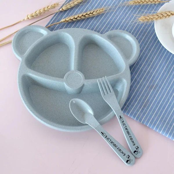 Ensembles de vaisselle 3 PCS Set Baby Bowl Spoon Fork Feeding Table Varelle Cartoon Bear Kids Plats