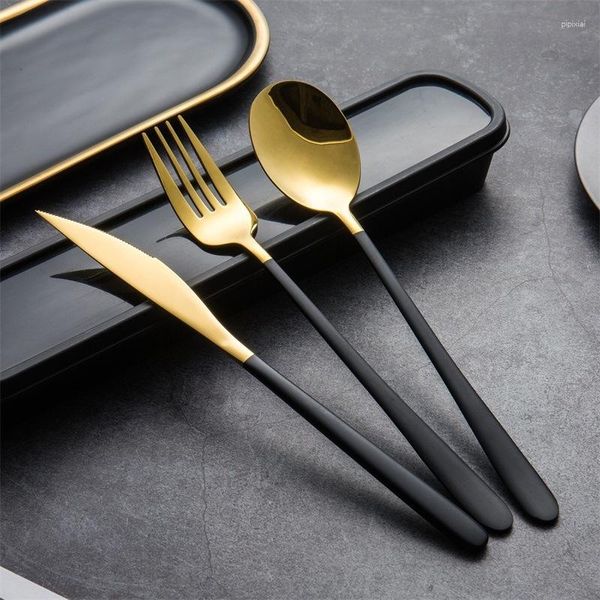 Ensembles de vaisselle 3 pièces ensemble de boîte cuillère fourchette couteau vaisselle portable dîner noir couverts occidentaux table à manger