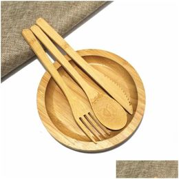 Sorts sets 3 pc's/set herbruikbare bamboe flatware draagbare bestek set set messen vork lepel reiskamp koken keukengereedschap lx2605 drom dhvxg
