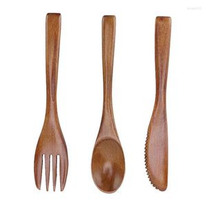 Din sets sets 3 pc's houten mes vork lepel set herbruikbare rechte handgreep Phoebe Dinner Utensil Kit voor thuisgebruik