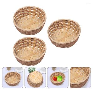 Ensembles de vaisselle 3 pièces panier tissé pain servant caisse de stockage bambou mini sac à main conteneur fruits en osier fait à la main