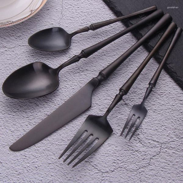 Ensembles de vaisselle 30/24/18 pièces vaisselle mate couteau fourchette cuillère Kit noir cadeau couverts ensemble haut Western acier inoxydable