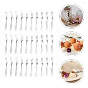 Ensembles de vaisselle 30 pcs fourchette à fruits fourchettes à dessert mini décor deux dents gâteau durable en acier inoxydable broche mooncake enfant enfants boîte à lunch