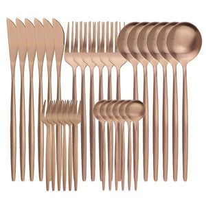 Ensembles de vaisselle 30 pièces Matte en acier en acier inoxydable Set Roes Roes Gold Knives Fork DoaSpoons Abertware Kitchen Party Dinner Table Volent 230320