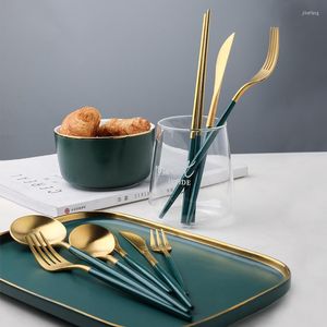 Ensembles de vaisselle 304 couteau et fourchette en acier inoxydable minimaliste créatif ensemble d'or fournitures de cuisine coréenne