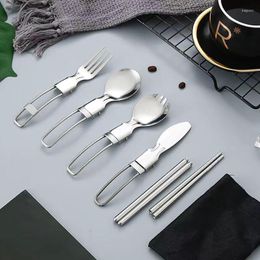 Din sets sets 304 opvouwbaar tafelwerk set salade lepel vork lepel eetstokjes buiten picknick reizen draagbare opvouwbare keukengerei
