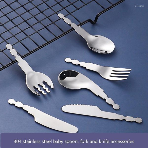 Ensembles de vaisselle 304 acier inoxydable bébé cuillère et fourchette couteau accessoires vaisselle enfants manche court