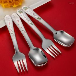 Ensembles de vaisselle 304 acier inoxydable fourchette cuillère bébé enfants vaisselle mignon dessin animé intégré plat cuisine outil