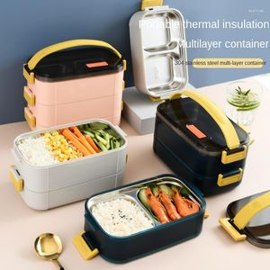 Ensembles de vaisselle 304 acier inoxydable couche intérieure détachable carré multicouche isolation thermique Portable métal boîte à lunch conteneurs