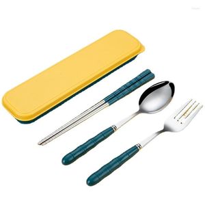 Diny Sets 304 Roestvrij staal Japans servies Set School Office Worker Canteen Outdoor Student volwassen chopsticks vork lepel kit