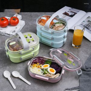 Ensembles de vaisselle Boîte à lunch en acier inoxydable 304 Compartiment multicouche Scellé Bento Portable Boîte à lunch étanche Boîtes de transport