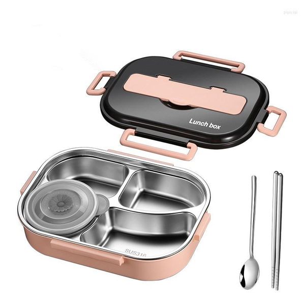 Ensembles de vaisselle 304 boîte à lunch en acier inoxydable Bento pour enfants bol à soupe de bureau avec cuillère et baguettes stockage de conteneurs