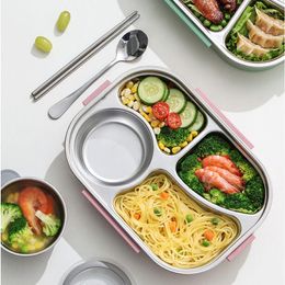 Ensembles de vaisselle 304 Partage en acier inoxydable Bo￮te ￠ lunch Bo￮te ￠ lunch ￉cole Plaque de table Bento portable pour enfants
