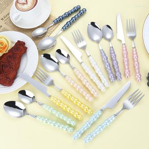 Serviessets 304 roestvrij staal Parel keramisch handvat Servies Bruiloft Diamant Cadeau Mes Vork Dessertlepel Set