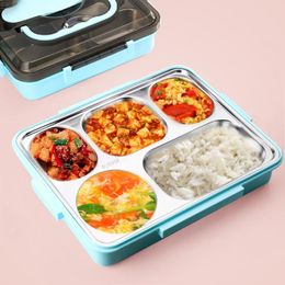 Ensembles de vaisselle 304 Boîte à bento portable en acier inoxydable avec coquille PP de qualité PP Scellé Isolation Étudiant Grille Split Grid déjeuner