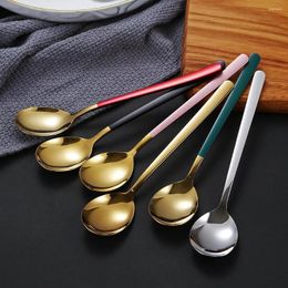 Ensembles de vaisselle 304 acier inoxydable tête ronde servant cuillère à dessert fourchette cuillère à soupe de miel cuillères de spécialité cuisine gadget vaisselle