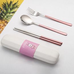 Ensembles de vaisselle 304 Rectangle de table en acier inoxydable Rectangle Dîner à lunch Portable Travel Travel Camping Gadgets Topsticks Spoon Fork Box