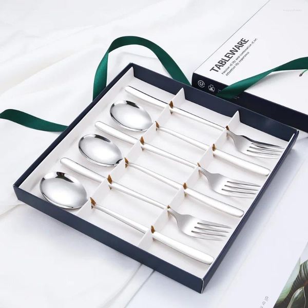 Ensembles de vaisselle en acier inoxydable 304, couteau de Style coréen, fourchette cuillère à Long manche, ensemble de 6 pièces, boîte cadeau, articles de cuisine