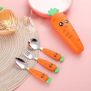 Juegos de vajilla 304 Carrot Baby Gadgets Vajilla Niños Utensilios Acero inoxidable Cubiertos para niños pequeños Zanahoria de dibujos animados Feedkid