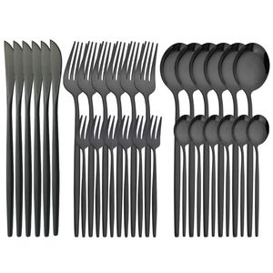 Dinware sets 30 stks zwarte bestek set mes cake vork thee lepel roestvrij staal tafelwerk feest keuken flatware tools dinnerware