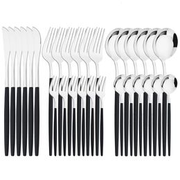 Ensembles de vaisselle 30pcs noir argent couverts ensemble couteau fruits fourchettes gâteau fourchette thé cuillère en acier inoxydable vaisselle fête cuisine outil 230615