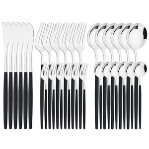 Ensembles de vaisselle 30pcs noir argent couverts couteau fruits fourchettes gâteau fourchette thé cuillère en acier inoxydable vaisselle fête cuisine outil 221208