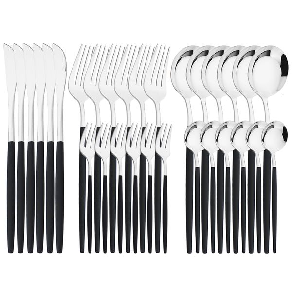 Juegos de vajilla 30pcs cucharón de plata negro bifurcación de frutas para pastel de pastel de té cuchara de acero inoxidable herramienta de cocina de cocina 230414