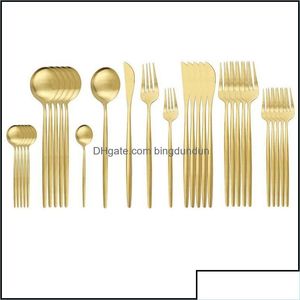 Vaisselle Ensembles 30 Pcs Or Mat Vaisselle En Acier Inoxydable Cuisine Couverts Couteau Cuillère Dessert Fourchette Dîner Ot9Z5