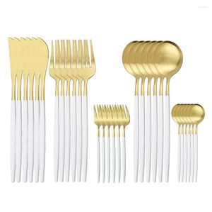 Juegos de vajilla 30 piezas Juego de vajilla de oro blanco mate Cubiertos de acero inoxidable Cuchillo Cuchara Tenedor Cubiertos de cocina