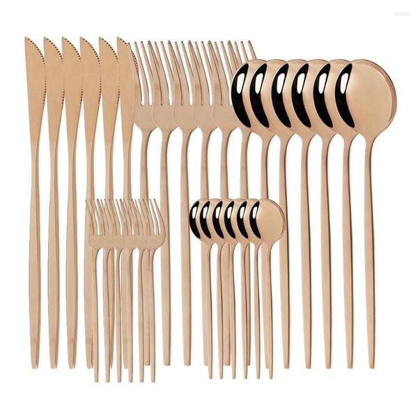 Juegos de vajilla 30PCS Rose Gold Mordern Juego de vajilla Furit Tenedor Cuchara Cuchillo Cubiertos de cocina Cubiertos Cena de acero inoxidable